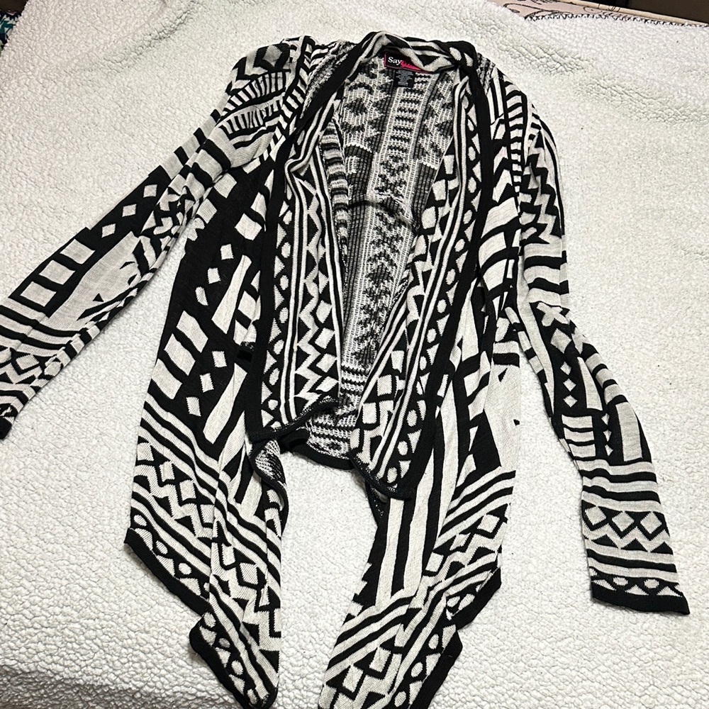 Say What? Black and White Geometric Cardigan
